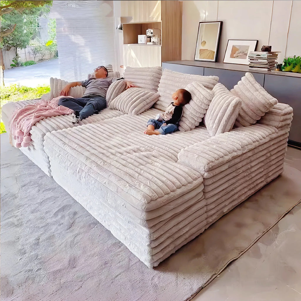 Any Size Custom Oversized Corduroy Rabbit Fur Sofa Customizable Integrated Sponge Sit Lie Eco Friendly Filling Vacuum Packed Liv