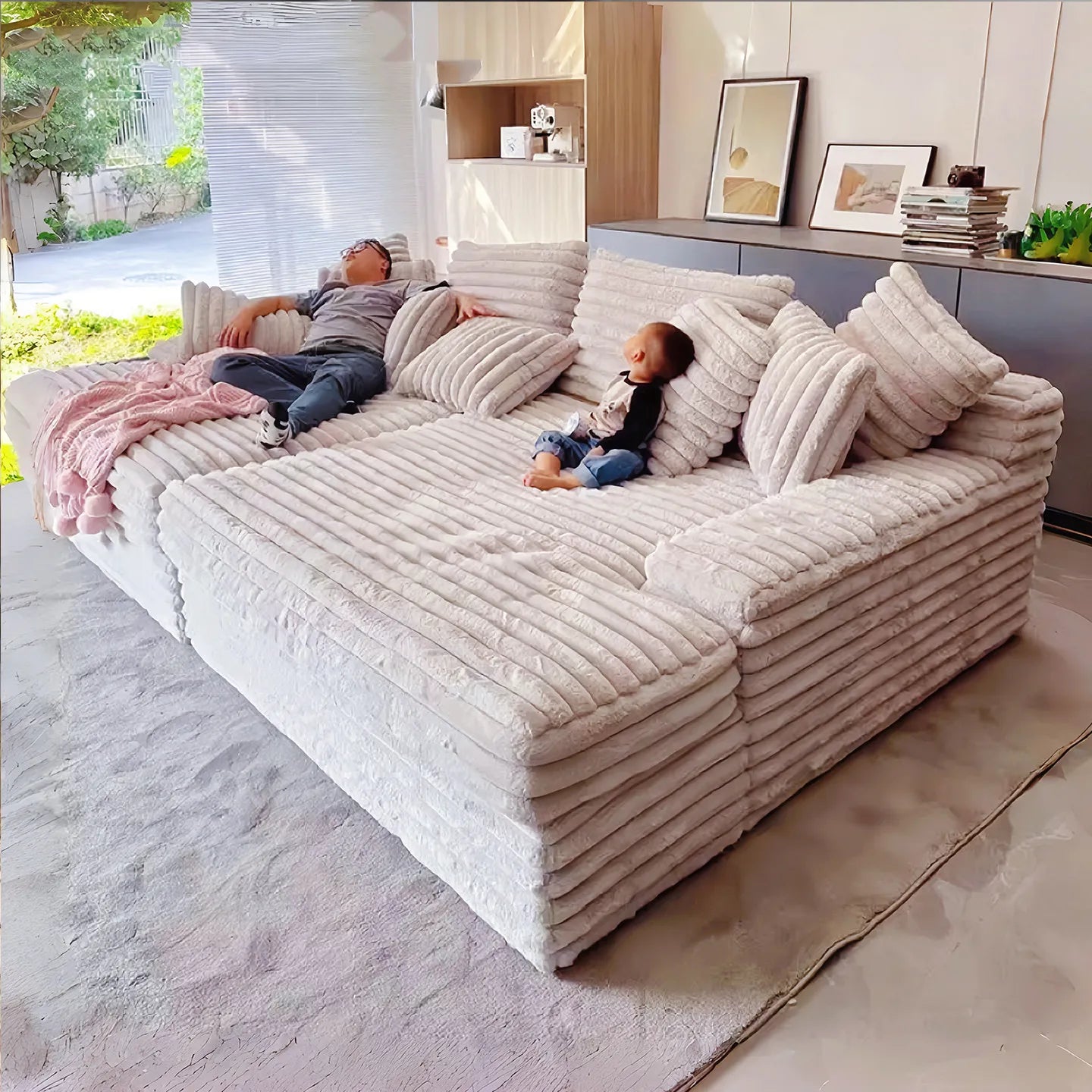 Any Size Custom Oversized Corduroy Rabbit Fur Sofa Customizable Integrated Sponge Sit Lie Eco Friendly Filling Vacuum Packed Liv