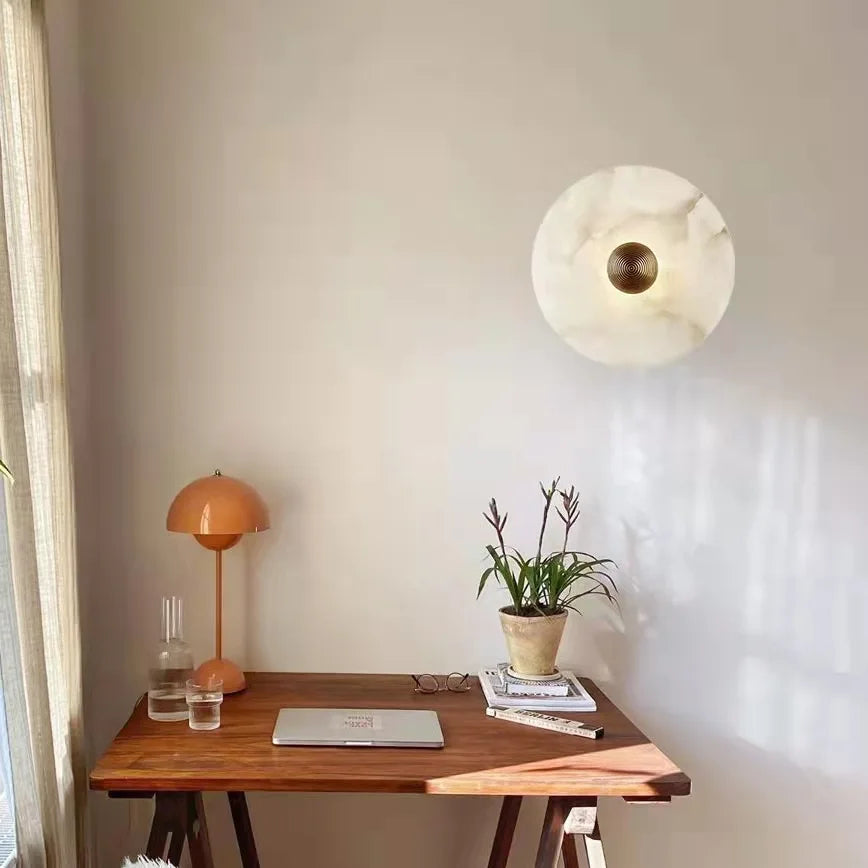 Nordic Modern Designer Minimalist Marble Circular Wall Lamp Corridor Study Bedroom Bedside Led Lights Tv Background  Decor