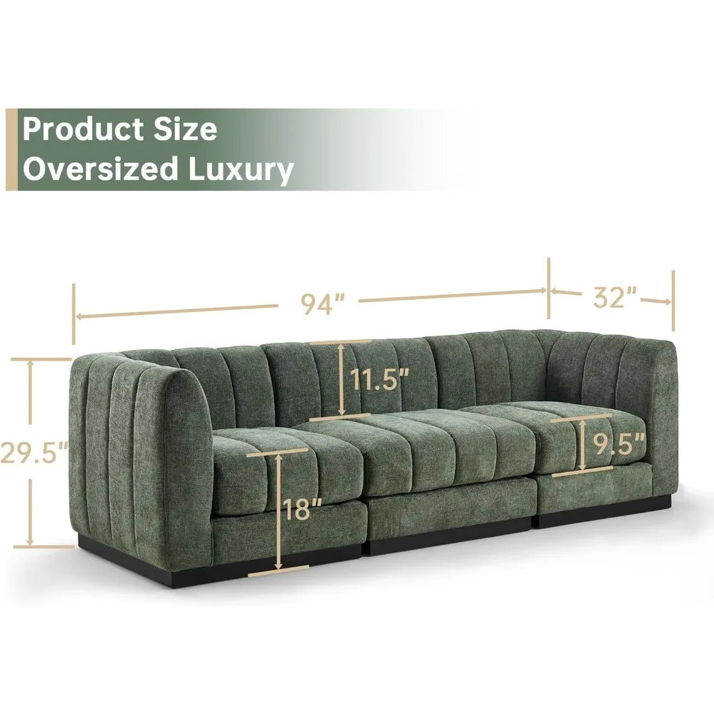 Modular Sectional Sofa, Deep Seat Chenille Couch with High Density Foam Cushions, 3-Seat Modern Minimalist Sofa Customized