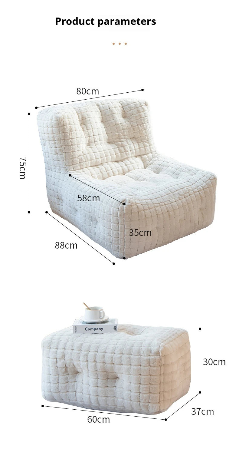Italian Faux Rabbit Fur Bean Bag Chair, Adjustable Lounge Sac for Living Room & Bedroom, Mixed Filling & Ergonomic, White