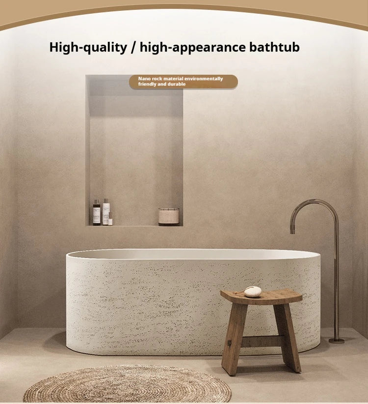 Any Size Custom Japanese Wabi Sabi Cultured Stone Bathtub Artistic Freestanding Soaking Tub Heat Retention Easy Clean Body Conto