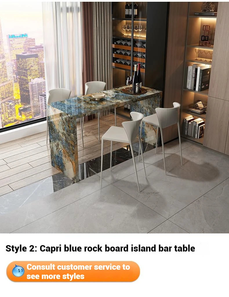 Quartz Stone Breakfast Bar, Kitchen Island with Dining Table & Cabinet, Stain Resistant & High Hardness, Custom Modern Design