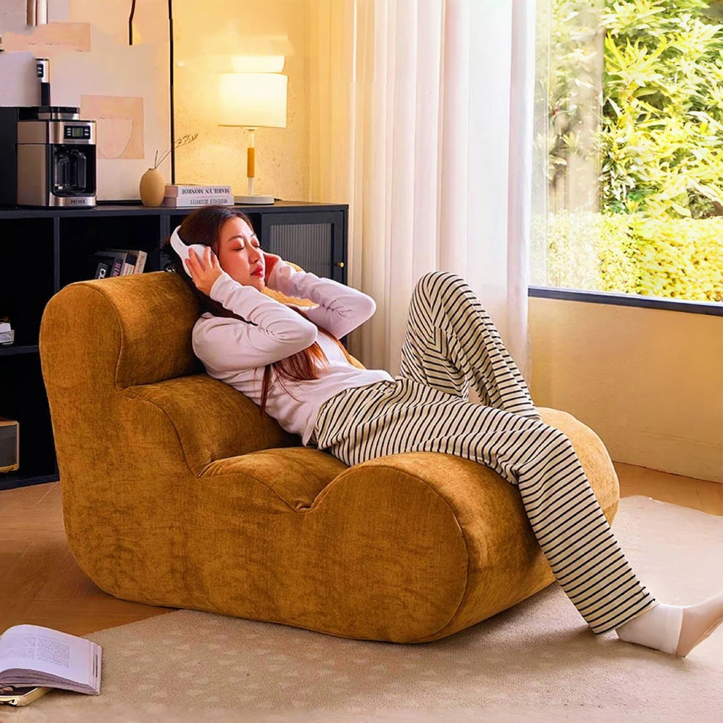 Vacuum Compressed Caterpillar Chair, Mid-Century Hugging 3D Seat with 5-Zone Support, High-Elasticity Sherpa Foam, Small Space