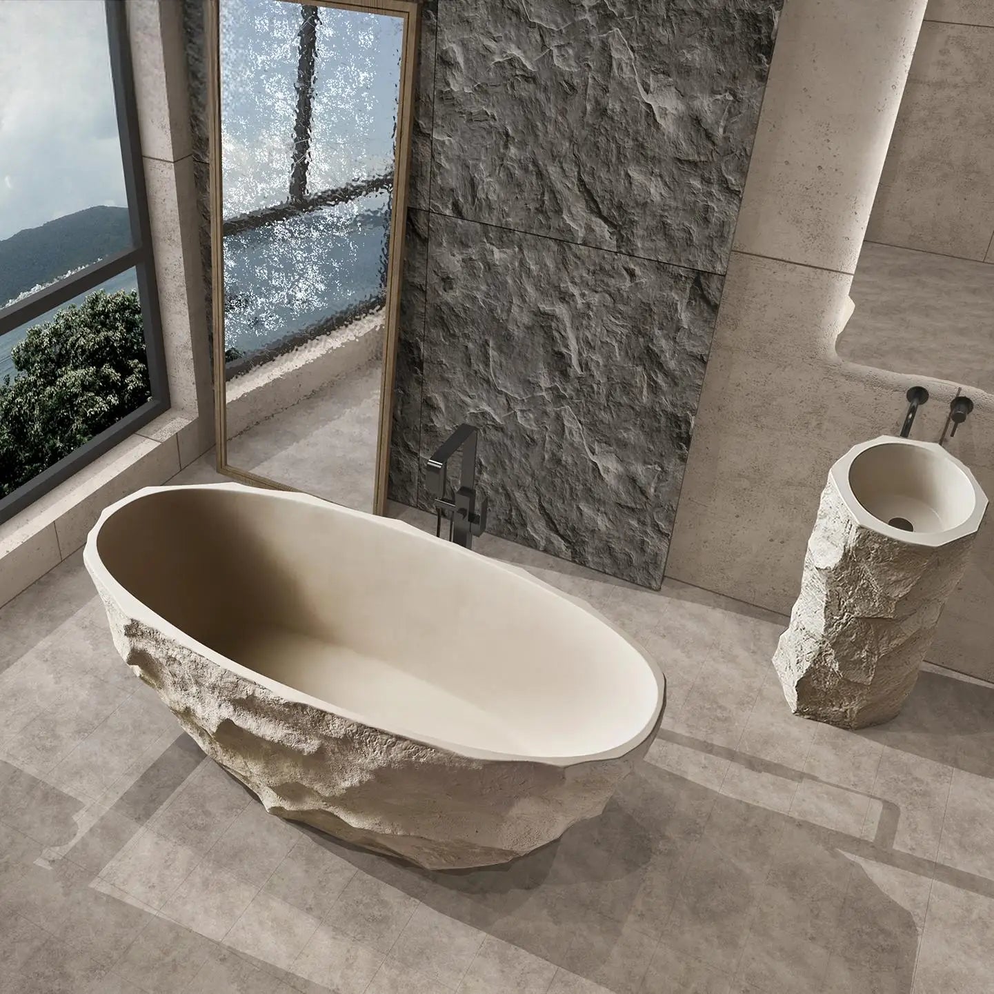 Any Size Custom Zen Inspired Stone Look Bathtub Compact One Piece Freestanding Tub Mansion Bathroom Heat Retaining Easy Clean Bo