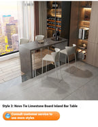Quartz Stone Breakfast Bar, Kitchen Island with Dining Table & Cabinet, Stain Resistant & High Hardness, Custom Modern Design