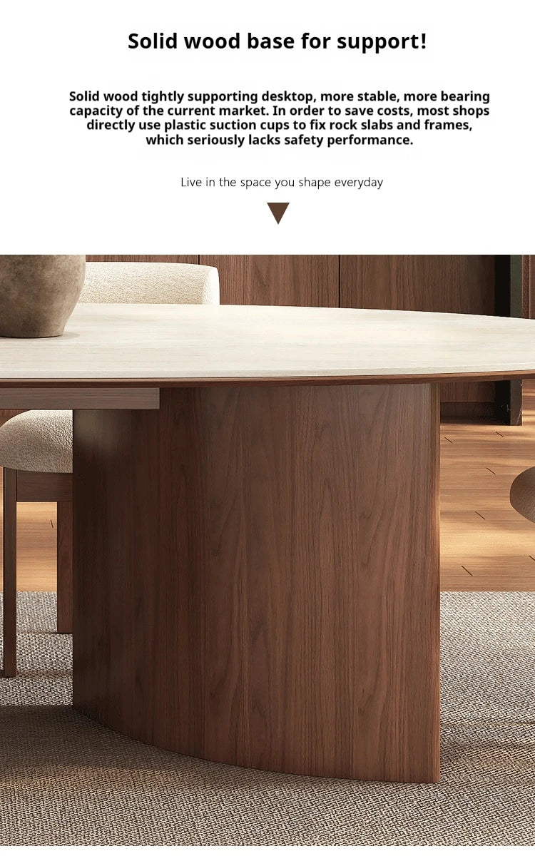 Any Size Custom Beige Travertine Teardrop Dining Table Wabi Sabi Mid Century Walnut Base Scratch Stain Resistant Luxury Dining T