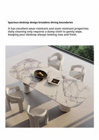 Natural Marble Dining Table with Walnut Base, Minimalist Luxury Villa Long Table, Eco-Friendly & Moisture-Proof, Customizable