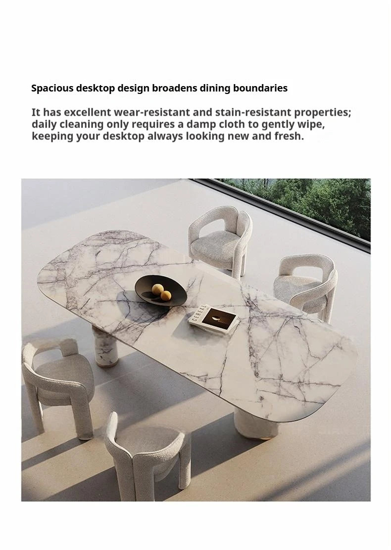 Natural Marble Dining Table with Walnut Base, Minimalist Luxury Villa Long Table, Eco-Friendly & Moisture-Proof, Customizable