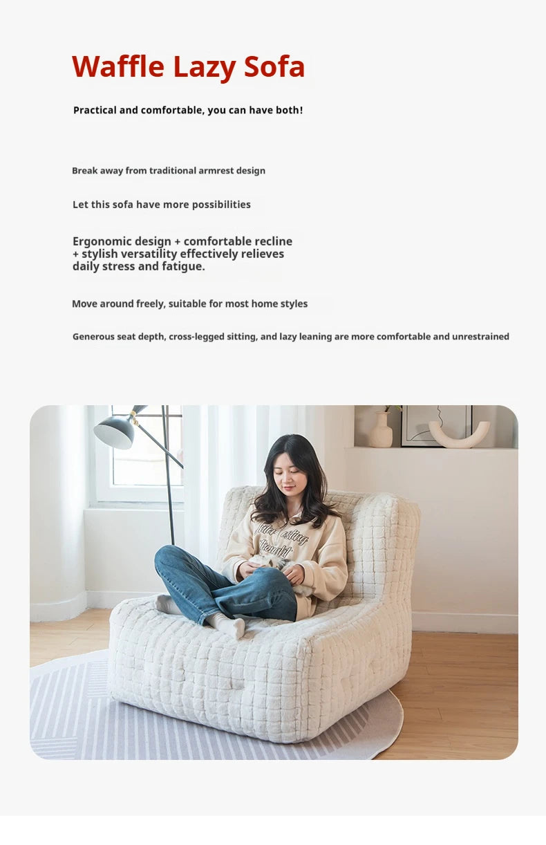 Italian Faux Rabbit Fur Bean Bag Chair, Adjustable Lounge Sac for Living Room & Bedroom, Mixed Filling & Ergonomic, White