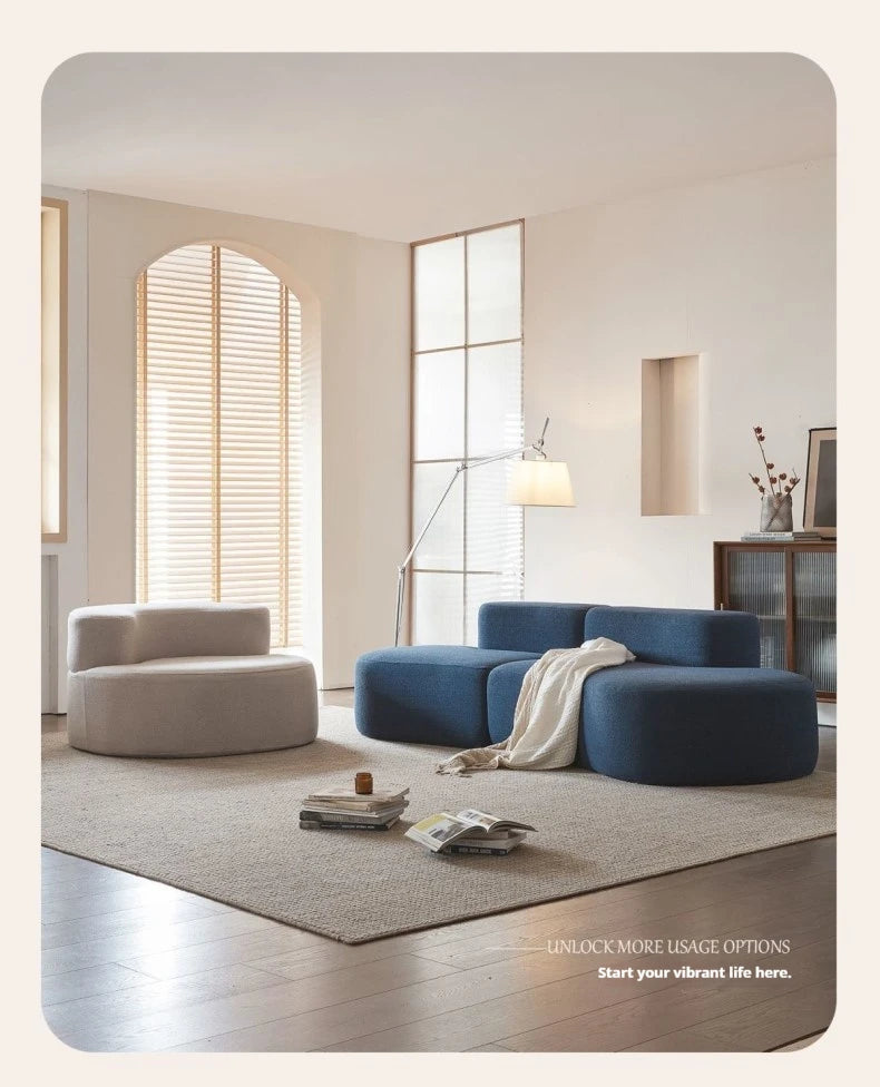 Fabric Sofa, Cashew Shape Compression Couch with High-Resilience Foam, Velvet Upholstery, Non-Deformation, Roll-Pack Design