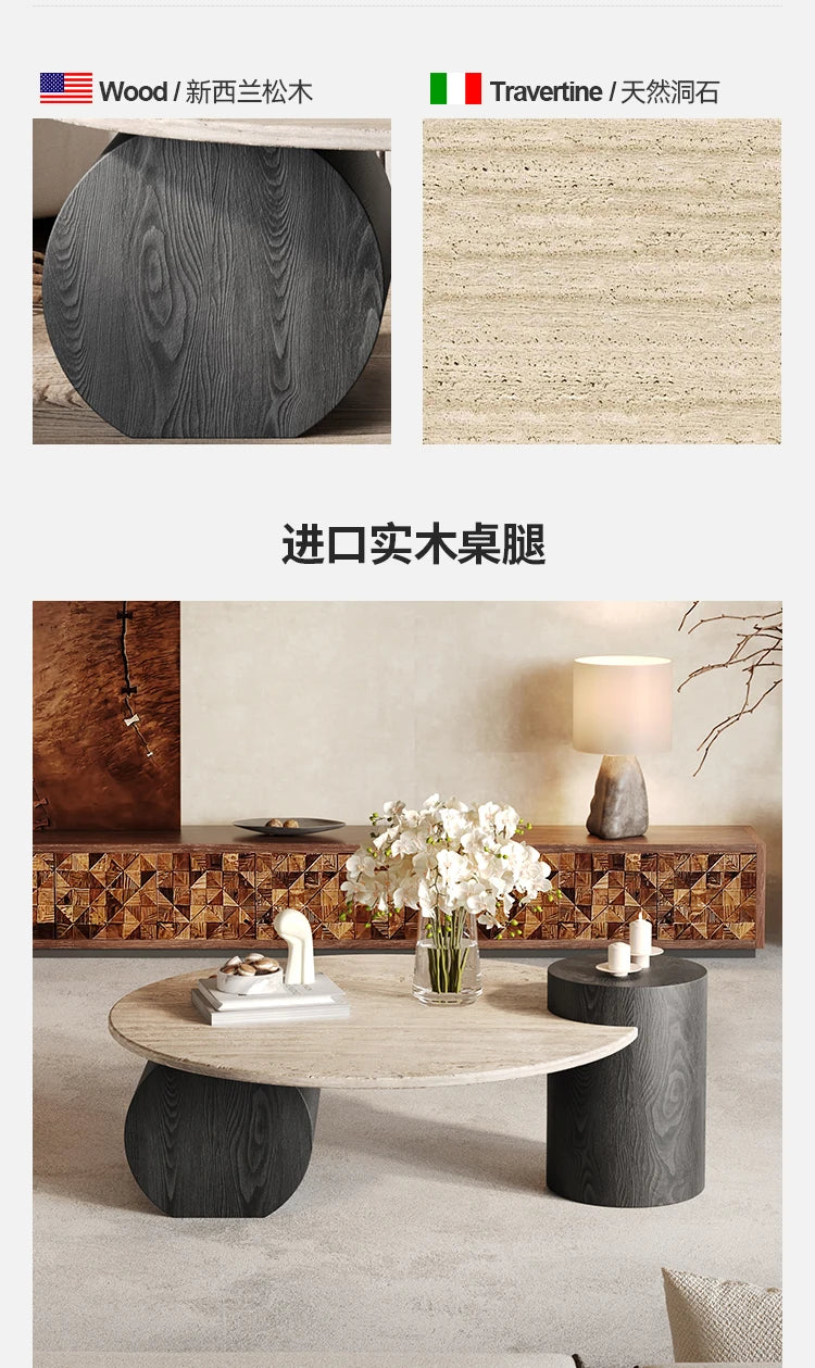 Stone Italian Side Table Nordic Natural Travertine Unique Wood Coffee Table Round Stone Designer Stolik Kawowy Home Furniture
