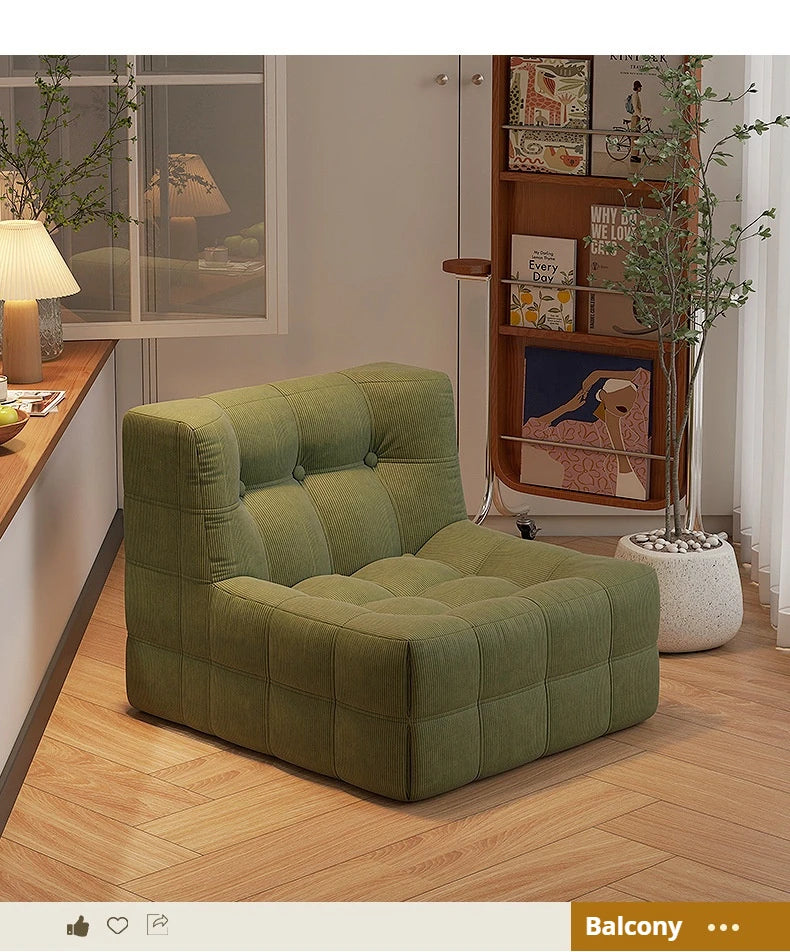 Retro Waffle Texture Chaise Lounge, Chenille Compression Sofa Single Seater, High Resilience & Durable, Modern Luxury Design