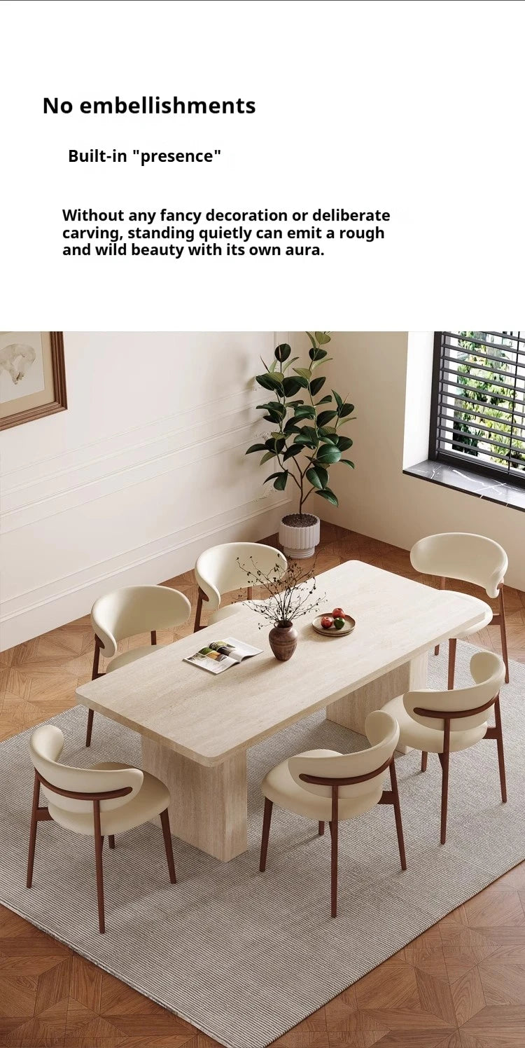 Luxury Travertine Pattern Stone Dining Table, Cream Mid-Century Style for Small Space, Stain & Heat Resistant, Customizable