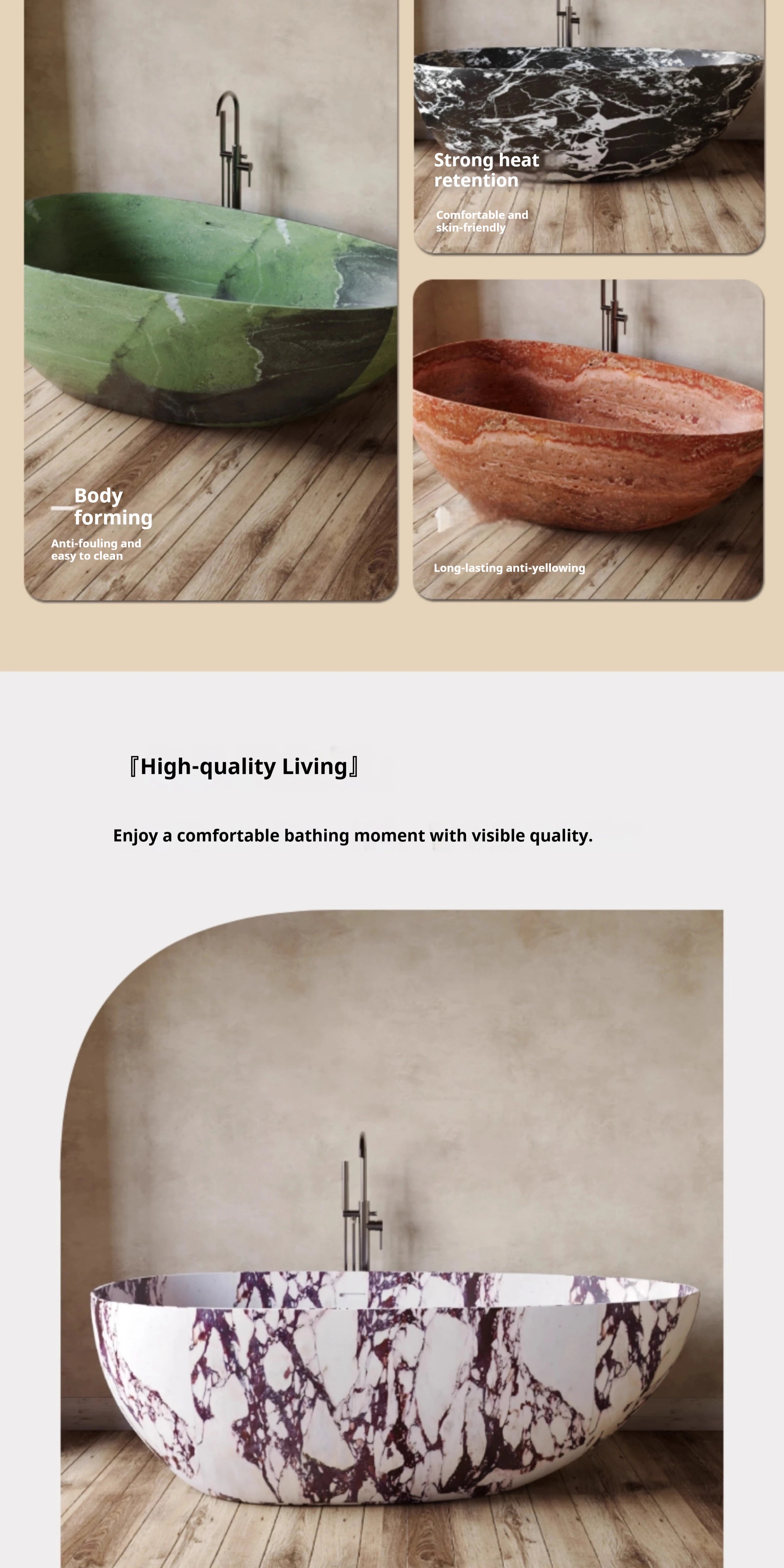 Any Size Custom Italian Luxury Egg Shaped Bathtub Freestanding Soaking Tub Villa Bathroom Spa Whirlpool Tub Modern Luxury Design