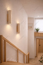 Wabi Sabi  Natural Travertine E27 Wall Lamp, Log & Walnut Wood Wall Light for Bedroom Bedside Staircase Living Room Home Decor