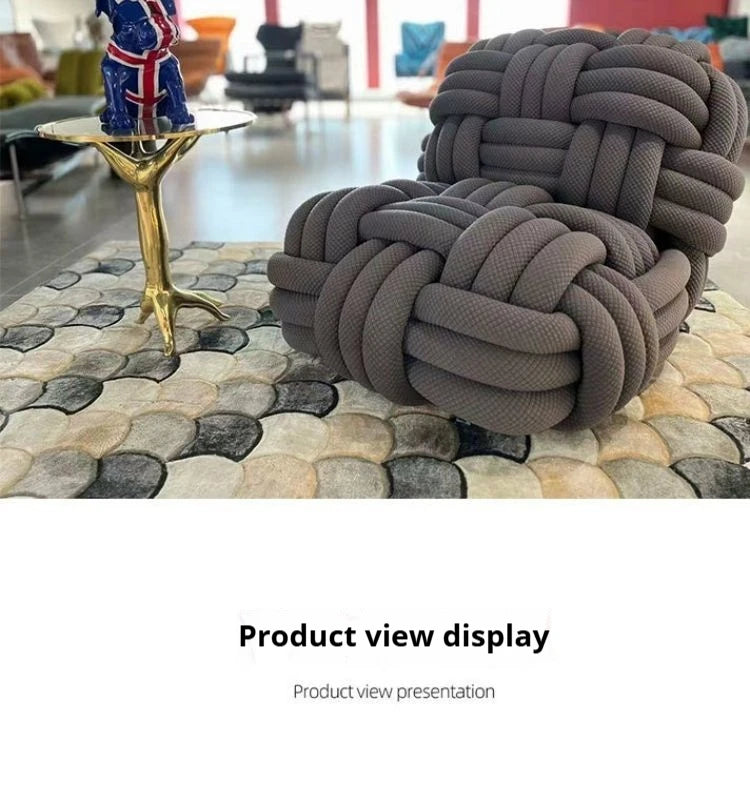 Any Size Custom Nordic Knit Lounge Chair Handwoven Chenille Fabric High Resilience Foam Comfortable Minimalist Living Room Leisu