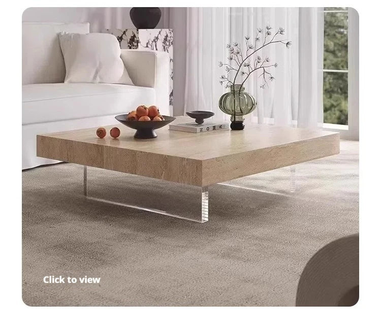 Luxury Travertine Pattern Stone Dining Table, Cream Mid-Century Style for Small Space, Stain & Heat Resistant, Customizable