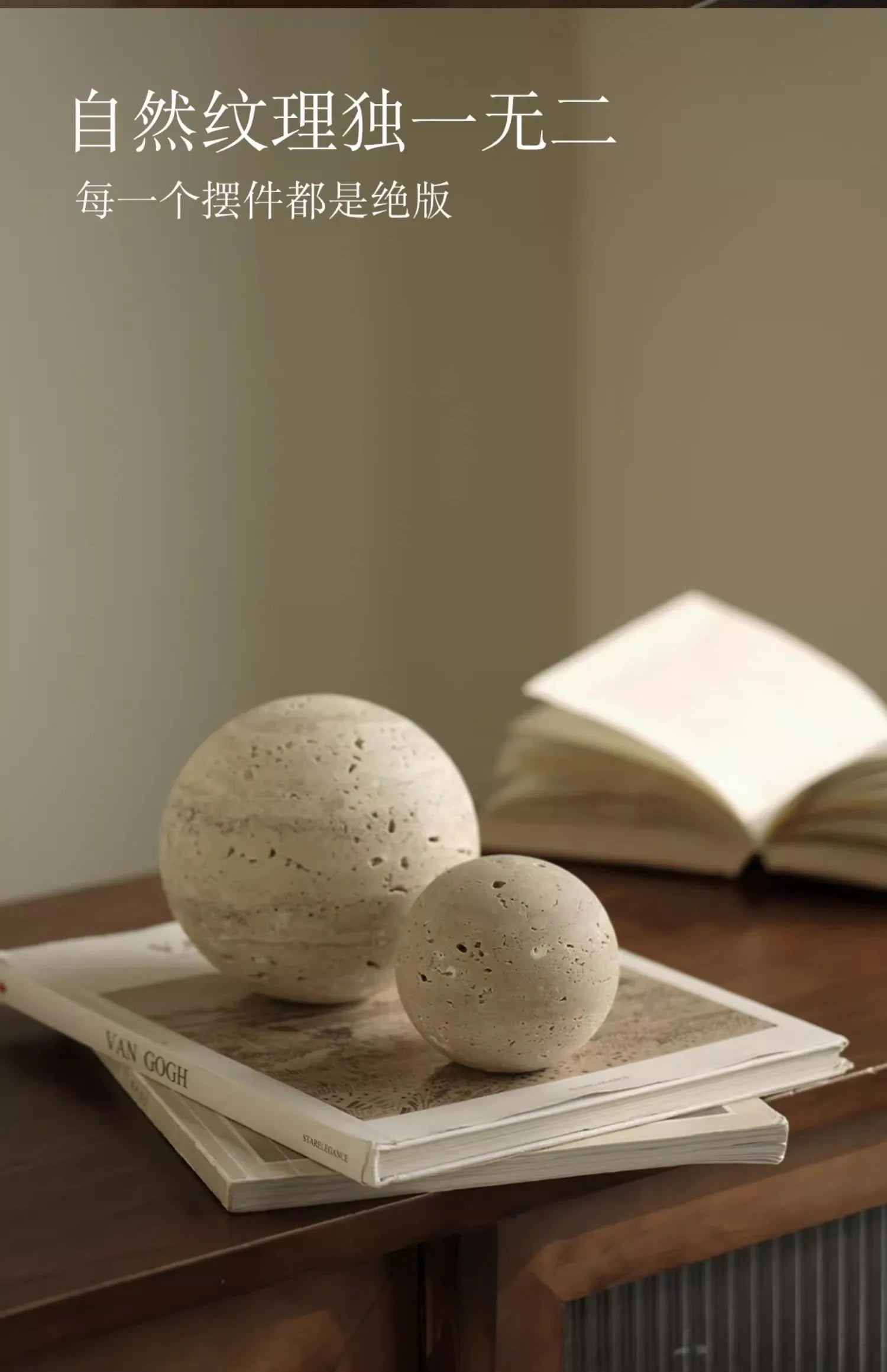 Wabi-Sabi Travertine Marble Sphere, Hand-Polished Natural Stone Ball Decor for Living Room, Entryway, office, Hotel Organic