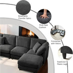 121'' 7-Seater Chenille Cloud Couch with Movable Ottoman L/U-Shape Modern Upholstered Sectional Sofa for Living Room Customized
