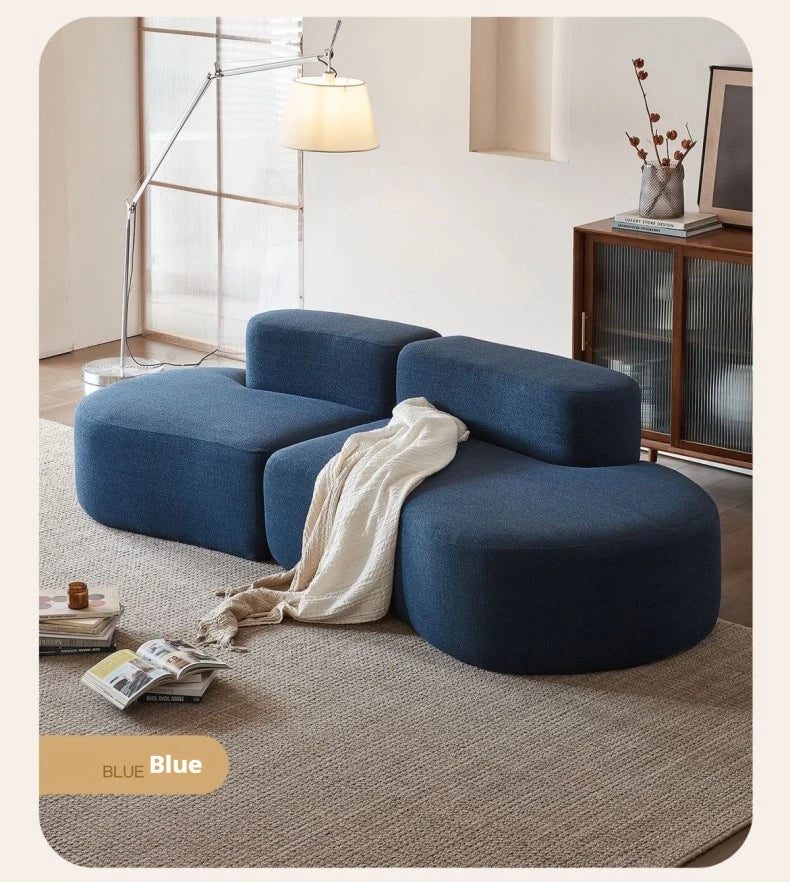Fabric Sofa, Cashew Shape Compression Couch with High-Resilience Foam, Velvet Upholstery, Non-Deformation, Roll-Pack Design