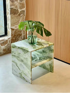 Italian Minimalist Calacatta Side Table, Mobile Square End Table for Living Room, One-Piece Natural Marble, Artistic & Customize
