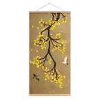 Chinese Art Landscape Ink On Canvas Anime Poster Vintage Plum Blossom Bird Hanging Canvas Painting With Wooden Frame