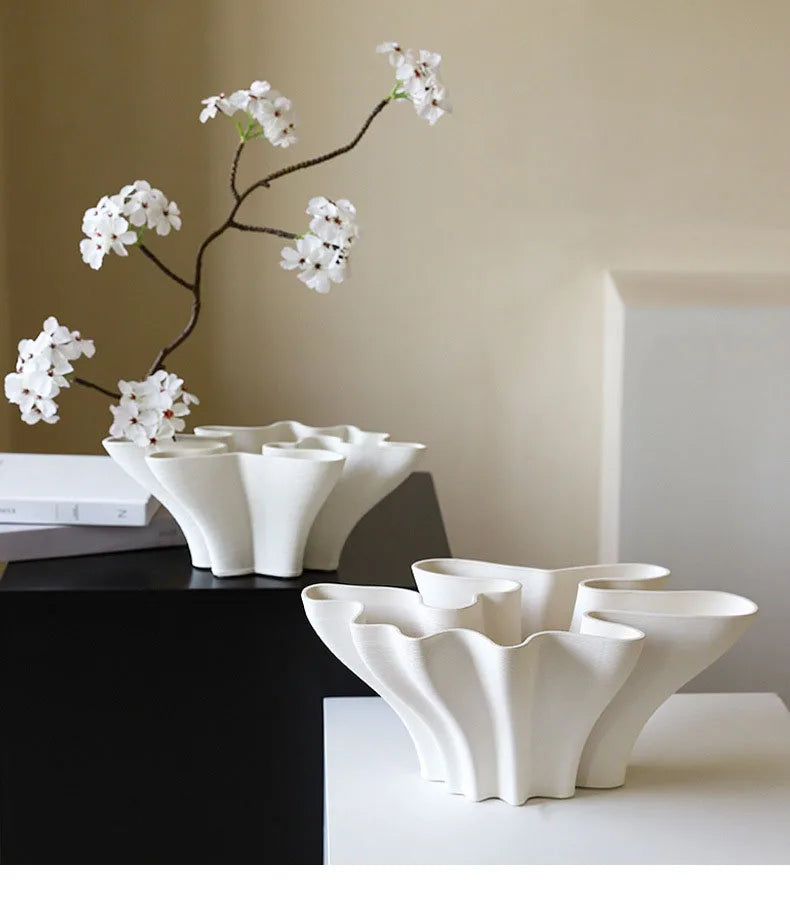 Floral Shaped Ceramic Vase Hydroponics Flower Pots Desk Decoration Flower Arrangement Modern Crafts Vases Room Aesthetic Decor