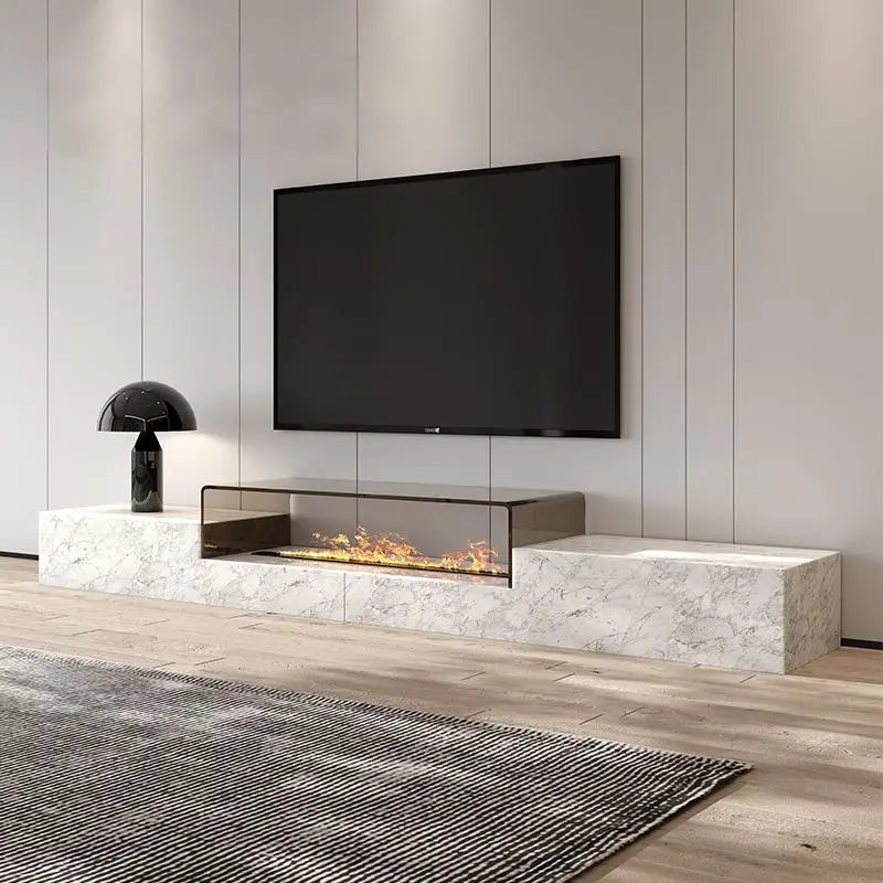 Any Size Custom Italian Luxury Stone TV Console Modern Entertainment Wall Fireplace Waterproof Scratch Proof EO Certified Living