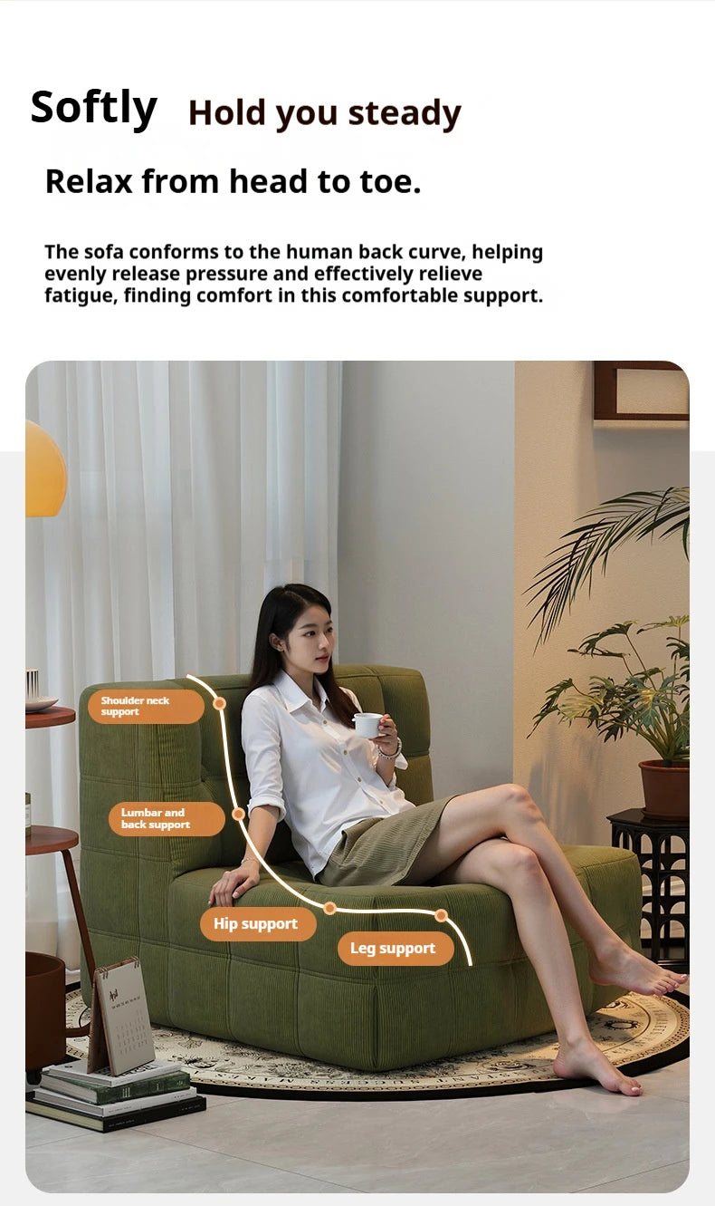 Retro Waffle Texture Chaise Lounge, Chenille Compression Sofa Single Seater, High Resilience & Durable, Modern Luxury Design