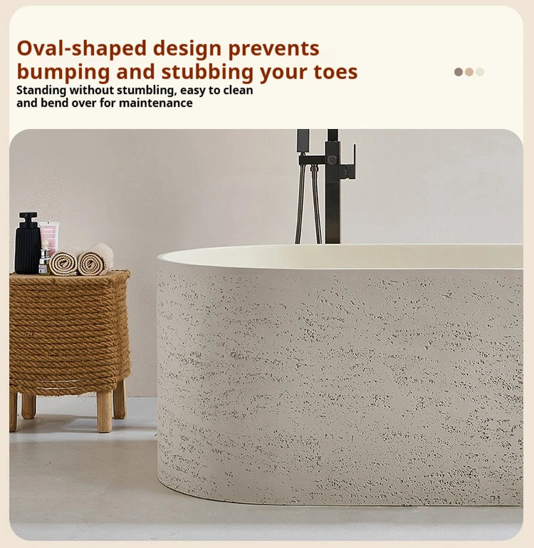 Any Size Custom Japanese Wabi Sabi Cultured Stone Bathtub Artistic Freestanding Soaking Tub Heat Retention Easy Clean Body Conto