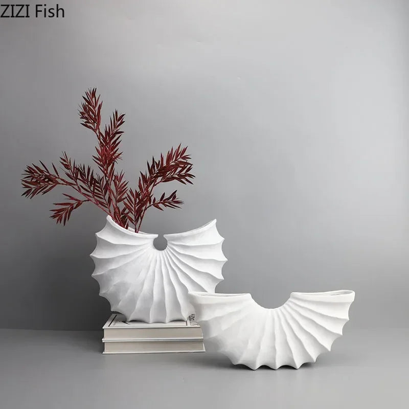European Scalloped Conch Floral Vase Resin Flower Pots Flower Arrangement Decorative Modern Decor Desk Decoration Crafts Vases