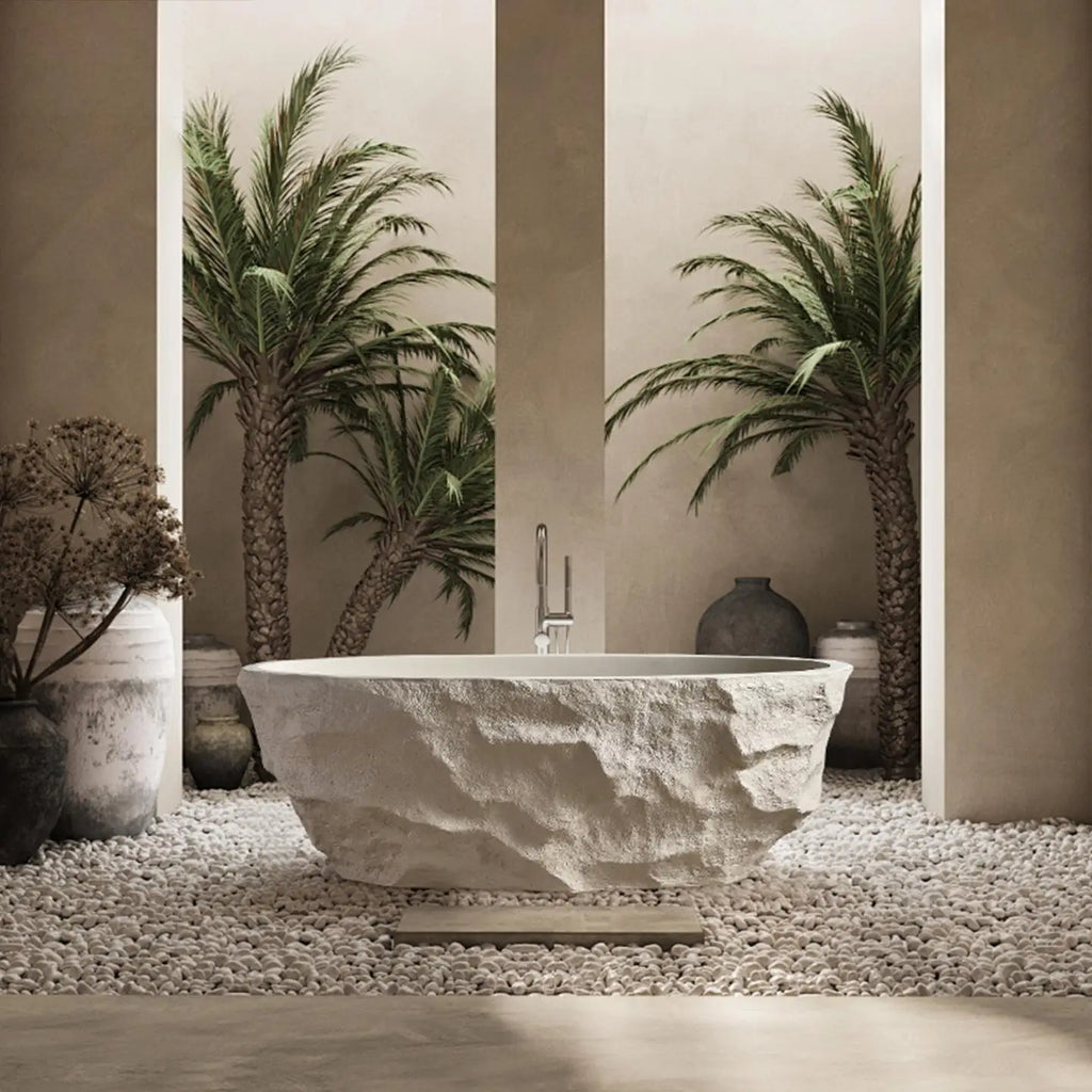 Any Size Custom Zen Inspired Stone Look Bathtub Compact One Piece Freestanding Tub Mansion Bathroom Heat Retaining Easy Clean Bo