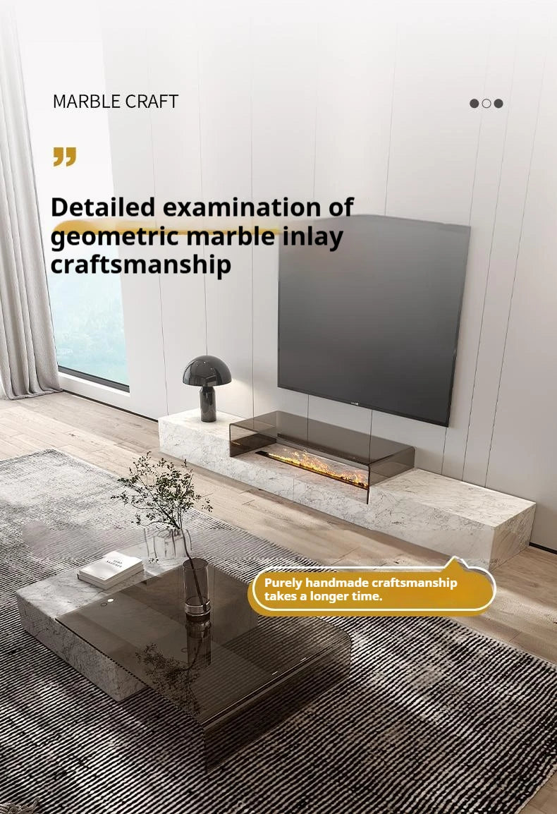 Any Size Custom Italian Luxury Stone TV Console Modern Entertainment Wall Fireplace Waterproof Scratch Proof EO Certified Living