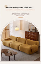 Vacuum-Compressed Modular Sofa, Wabi-Sabi Sherpa Fabric Sectional with High-Elastic Foam, Cream Mid-Century Style, Space Saving