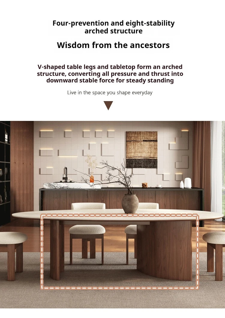 Any Size Custom Beige Travertine Teardrop Dining Table Wabi Sabi Mid Century Walnut Base Scratch Stain Resistant Luxury Dining T