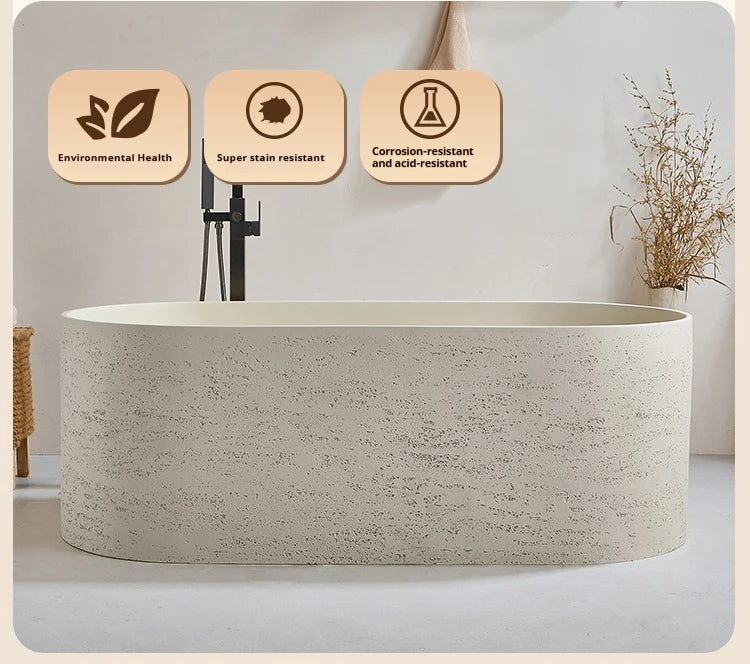 Any Size Custom Japanese Wabi Sabi Cultured Stone Bathtub Artistic Freestanding Soaking Tub Heat Retention Easy Clean Body Conto