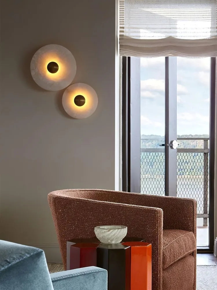 Nordic Modern Designer Minimalist Marble Circular Wall Lamp Corridor Study Bedroom Bedside Led Lights Tv Background  Decor