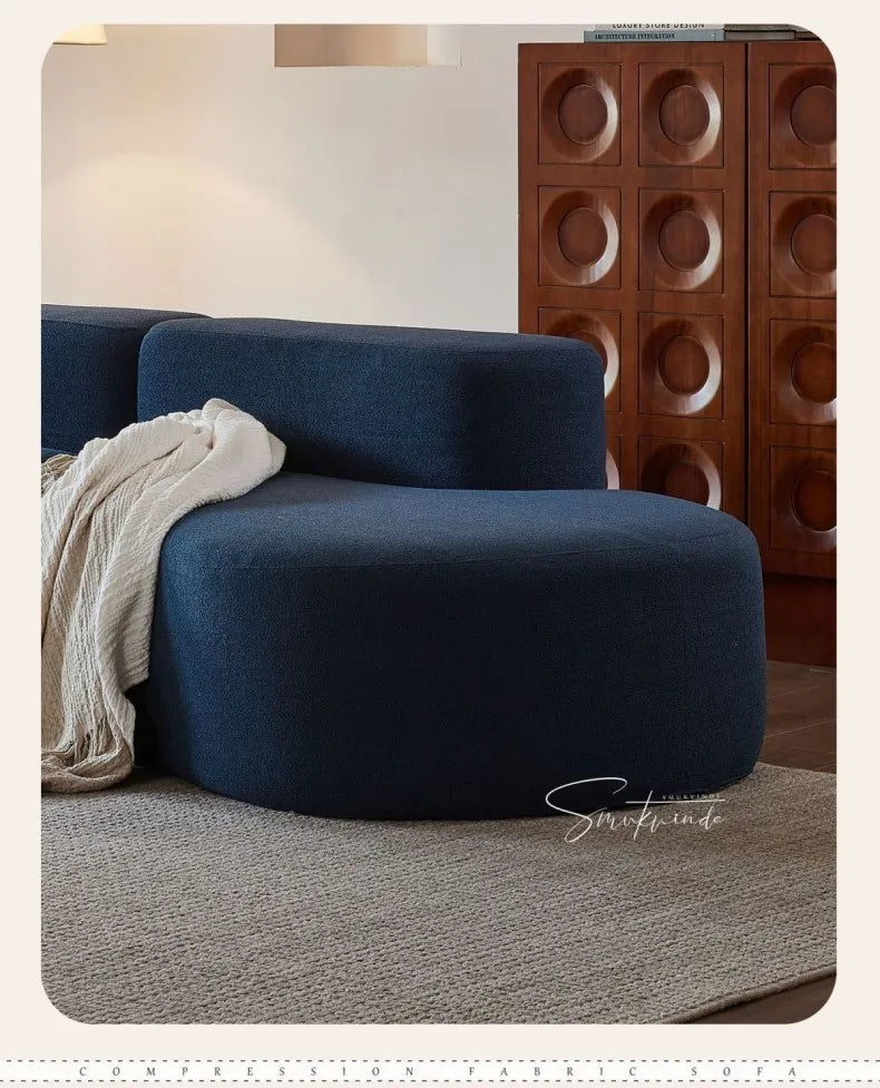 Fabric Sofa, Cashew Shape Compression Couch with High-Resilience Foam, Velvet Upholstery, Non-Deformation, Roll-Pack Design