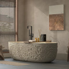 Wabi-Sabi Stone Texture Bathtub, One-Piece Artificial Stone Tub for Home , Heat Retention&Easy Clean, Body Contour, Customizable