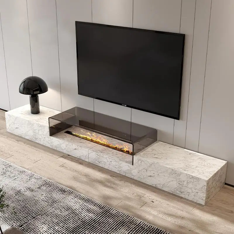 Any Size Custom Italian Luxury Stone TV Console Modern Entertainment Wall Fireplace Waterproof Scratch Proof EO Certified Living