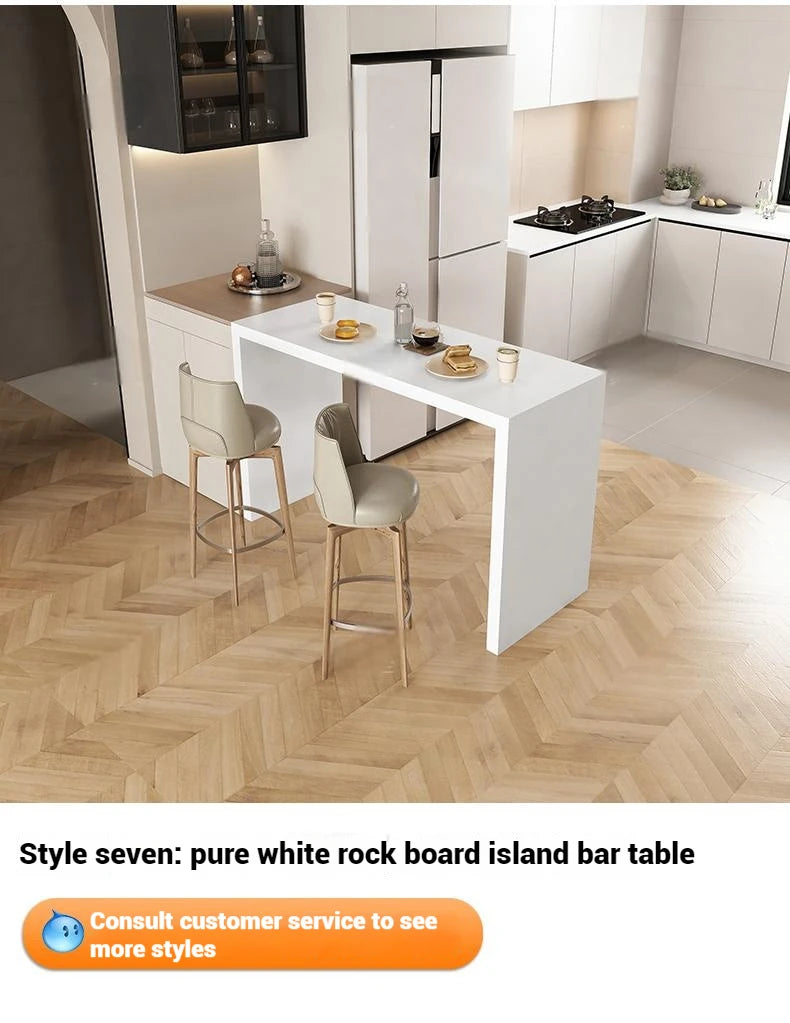 Quartz Stone Breakfast Bar, Kitchen Island with Dining Table & Cabinet, Stain Resistant & High Hardness, Custom Modern Design