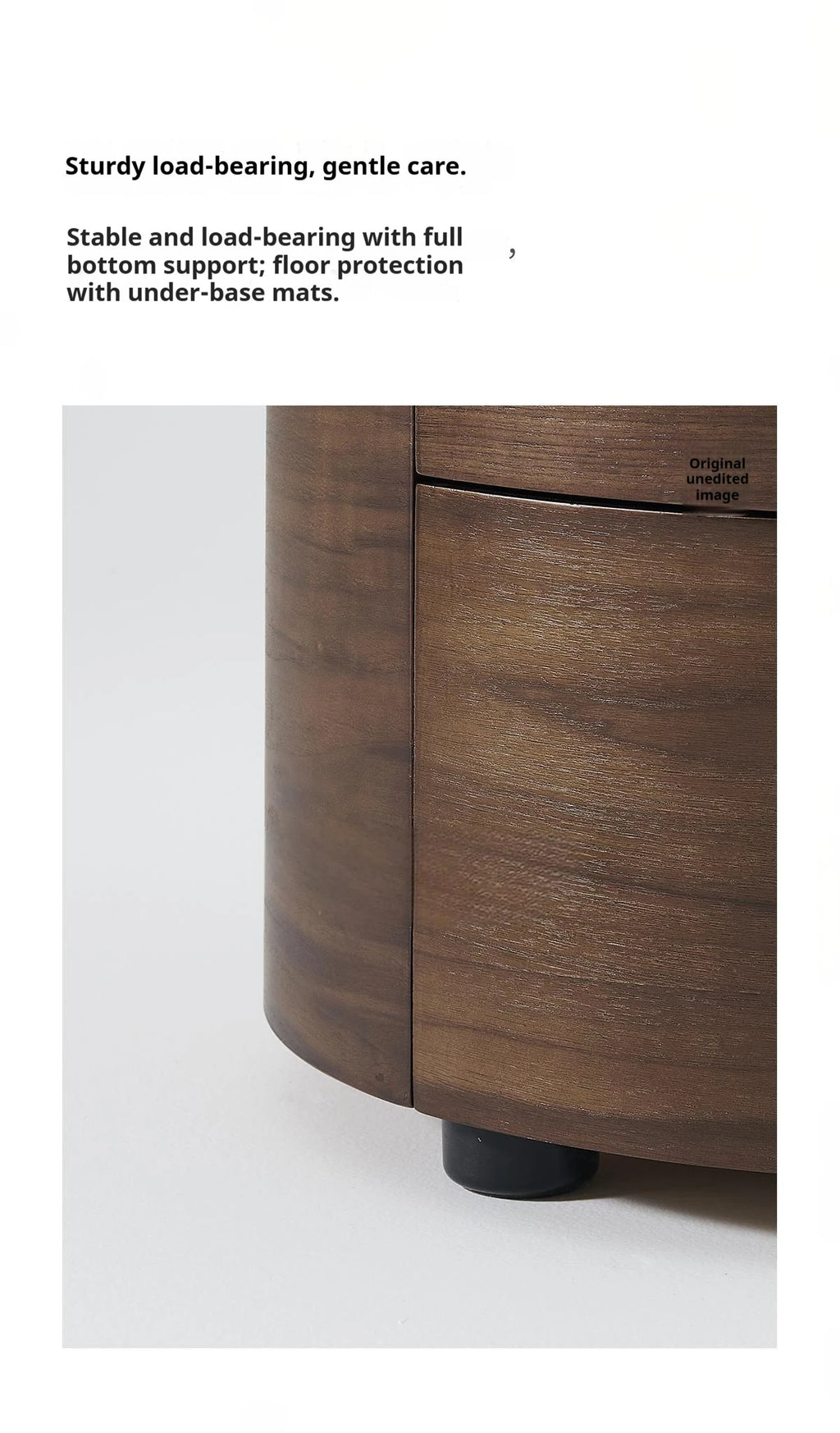Italian Minimalist Nightstand, Walnut Round Bedside Table with Stone Top, Multi-Layer Wood &Eco-Friendly, Easy Clean, New Design
