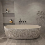 Wabi-Sabi Stone Texture Bathtub, One-Piece Artificial Stone Tub for Home , Heat Retention&Easy Clean, Body Contour, Customizable