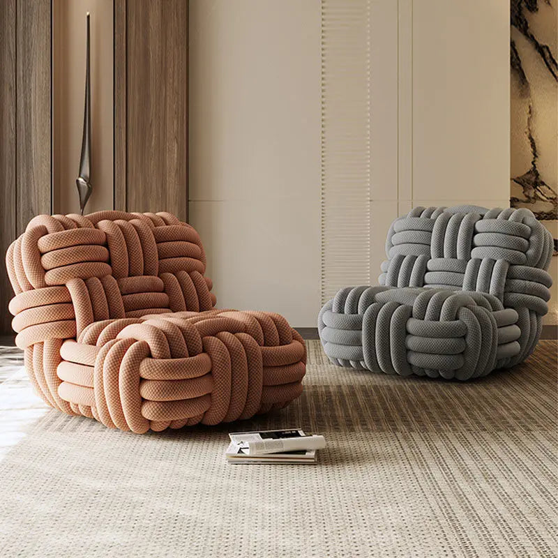 Any Size Custom Nordic Knit Lounge Chair Handwoven Chenille Fabric High Resilience Foam Comfortable Minimalist Living Room Leisu