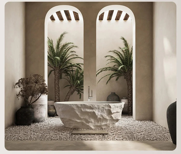 Any Size Custom Zen Inspired Stone Look Bathtub Compact One Piece Freestanding Tub Mansion Bathroom Heat Retaining Easy Clean Bo