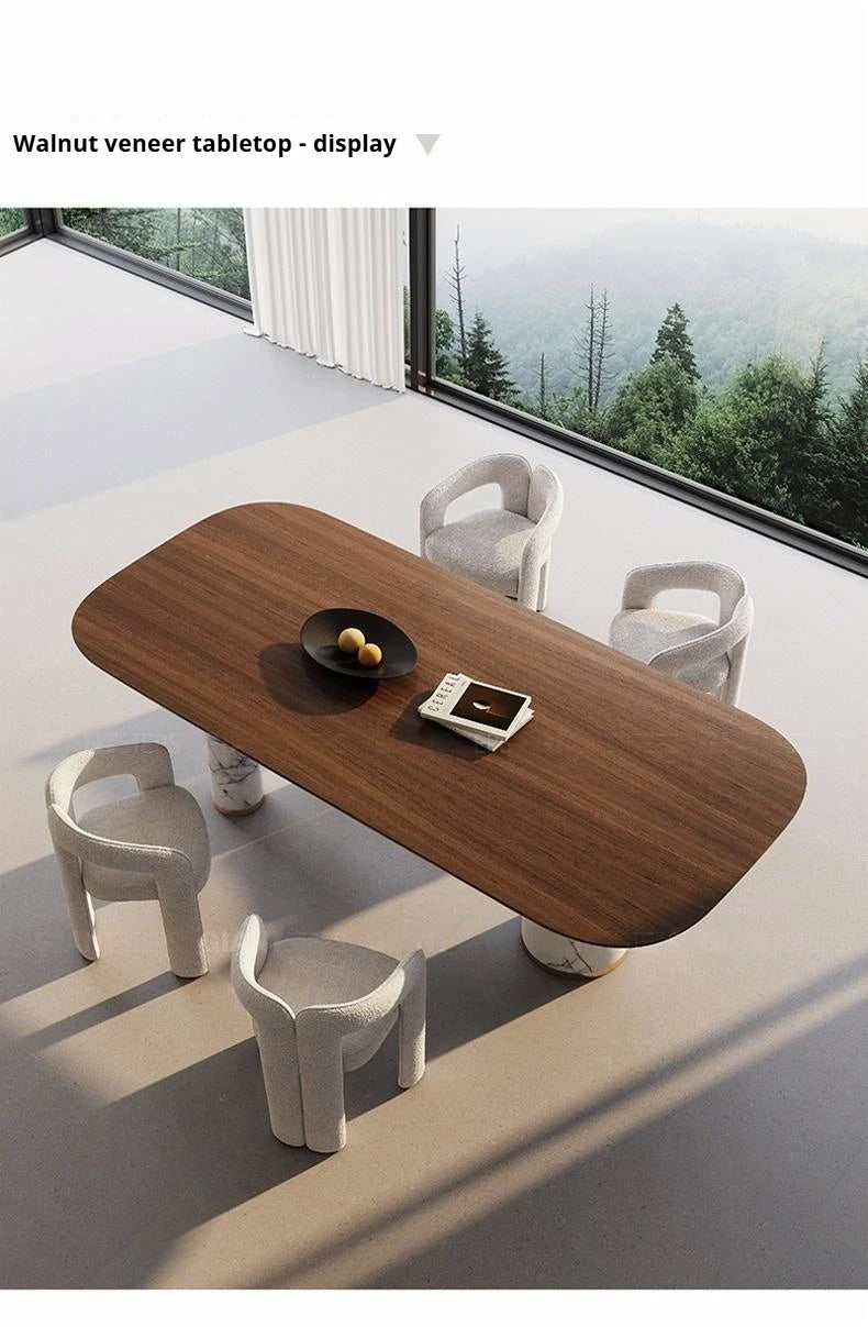 Natural Marble Dining Table with Walnut Base, Minimalist Luxury Villa Long Table, Eco-Friendly & Moisture-Proof, Customizable
