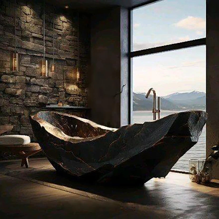Nordic Luxury Marble Bathtub, Round One-Piece Freestanding Tub for Villa, Heat Retention & Easy Clean, Body Contour, Customizabl
