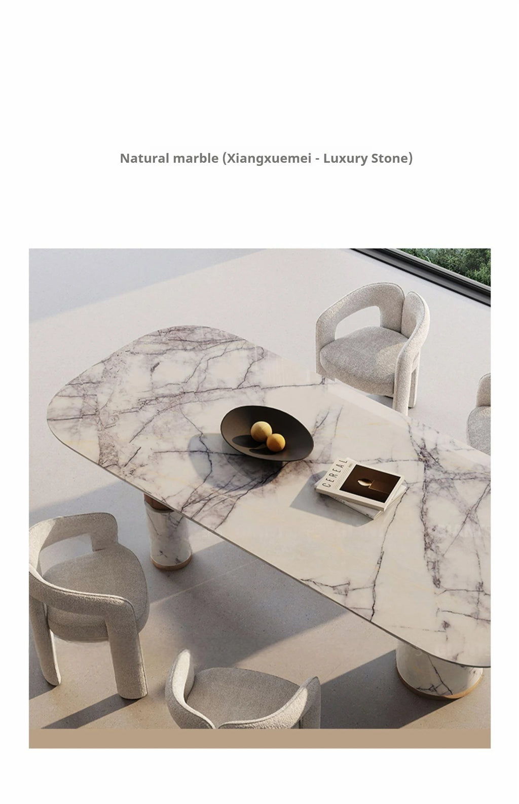 Natural Marble Dining Table with Walnut Base, Minimalist Luxury Villa Long Table, Eco-Friendly & Moisture-Proof, Customizable