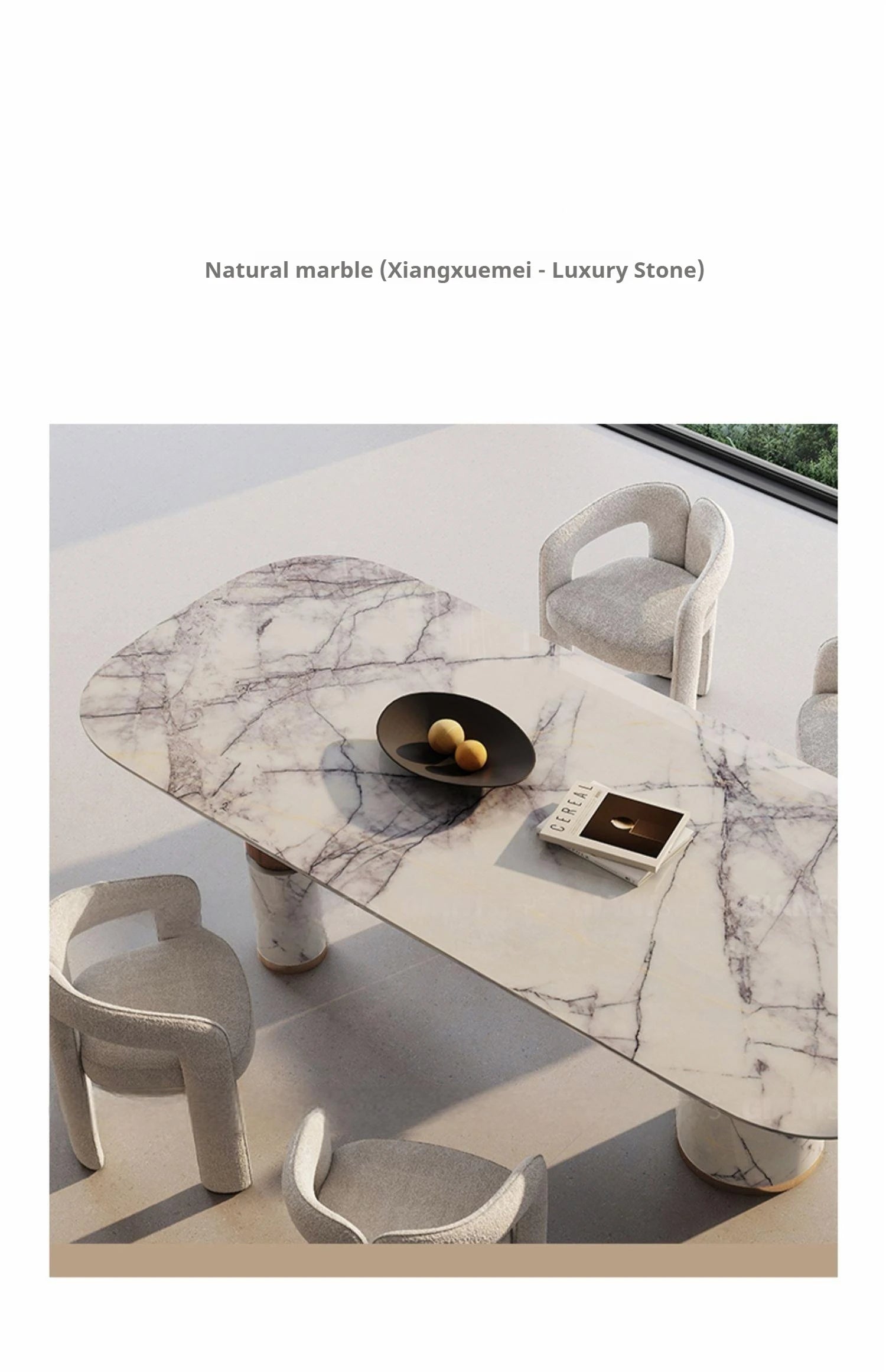 Natural Marble Dining Table with Walnut Base, Minimalist Luxury Villa Long Table, Eco-Friendly & Moisture-Proof, Customizable